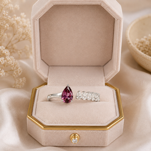 Anillo de Diamante Cultivado en Laboratorio con Gema Púrpura |   Anillo Abierto Ajustable de Oro de 14K con Corte de Pera |   Joyería de Lujo con Claridad VVS-VS para Mujer - Product Image 3
