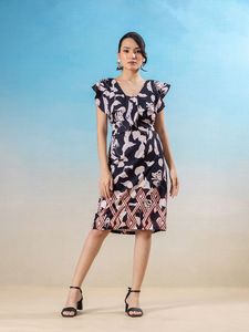 Colección Primavera/Verano 2026: Vestido Formal Estampado de Gasa con Volantes y Manga con Volantes, Ecológico, Antiarrugas, con Cintura Natural y Escote en V, ¡Éxito de Ventas! - Product Image 6