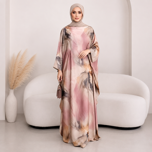 Kaftán Abaya de Poliéster Satinado con Degradado Teal de Lujo para Mujer, Vestido Maxi Islámico Elegante y Modesto, Largo hasta el Tobillo, Corte Holgado, Jacquard Floral - Product Image 4