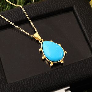 Collier bohème en pierres précieuses, pendentif turquoise bleu en forme de larme, collier pour femme, collier à perles, design de créateur, plaqué or 18 carats, chaînes de mode. - Product Image 2