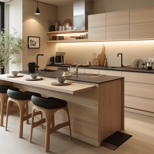 Ensemble de meubles de cuisine modulaires de luxe personnalisés JY Project en contreplaqué, mélaminé, stratifié, RTA, avec robinet, pour îlot de cuisine et rangement en appartement - Product Image 2