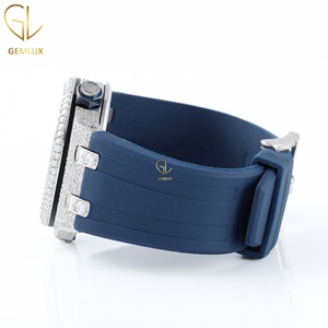 Reloj de Diamantes Moissanite Personalizado para Hombre, Reloj Automático con Incrustaciones de Diamantes, D VVS, Pasa el Test de Diamantes, Correa de Goma Azul, Reloj de Lujo - Product Image 5