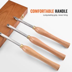 Set di 3 scalpelli per tornio da legno fai-da-te con lame in carburo a forma quadrata, rotonda e diamantata da 7,87 pollici, impugnatura comoda, utensili per tornitura del legno - Product Image 5