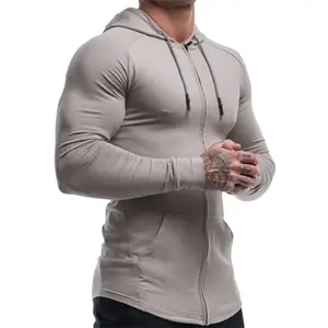 2023 Wholesale Long Sleeve Premium Quality Solid Colours Bodybuilder Men's Hoodie Muscle Fit Hoodie For Men's