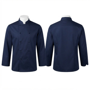 <b>Men</b> Chef Jacket Premium Cotton Poly Blend 200 GSM Navy Double Breasted <b>Long</b> Sleeve Kitchen <b>Coat</b> with Custom Logo Embroidery Wear - Product Image 1