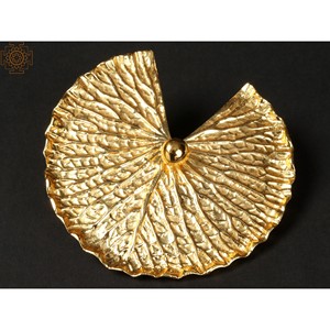 งานแฮนด์เมดขนาด5นิ้วของตกแต่งผนังทองเหลืองพร้อมถาดตกแต่งบ้านรูปใบบัวชุบทอง - Product Image 1