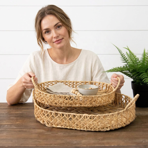 The Handmade Collection Natural <b>Square</b> Rattan Tray for Birthday and Bar Mitzvah Occasions - Product Image 1