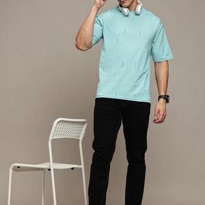 T-shirt décontracté personnalisé pour homme, effet vieilli, haute qualité, délavé à l'acide, vintage, respirant, 100% coton, tissu toile, prix abordable - Product Image 3