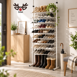 10 Tier Floor to Ceiling <b>Shoe</b> Rack Adjustable Telescopic <b>Shoe</b> Storage Organizer with Patent Hanger <b>Stand</b> Holds 33 Pairs - Product Image 4
