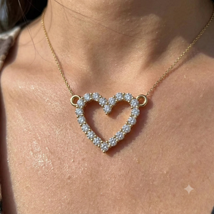 Collar con Colgante de Corazón Abierto, Diseño Clásico, Diamante Cultivado en Laboratorio, Oro Real de 10K, Joyería Fina de Lujo, Hecho a Mano, para Mujer - Product Image 2
