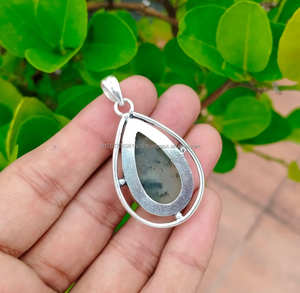 Colgante de Plata de Ley 925, piedra preciosa de Prehnita, joyería de piedra de plata hecha a mano, colgante hecho a mano de plata Prehnita para collares - Product Image 2