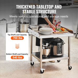 24 X 28 X 30 Inch Commercial <b>Kitchen</b> Steel Worktable Stainless Steel Food <b>Prep</b> Worktable 4 Wheels Casters 3-Sided Commercial - Product Image 6