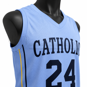 Conjunto de Uniforme de Baloncesto Azul Claro Personalizado, Camiseta y Pantalones Cortos de Baloncesto de Malla Transpirable, Fabricante de Marca Privada OEM ODM - Product Image 6