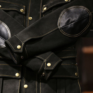 Veste de moto en cuir noir pour homme, manches longues, coupe-vent, style hiver, avec ceinture et plusieurs poches - Product Image 6