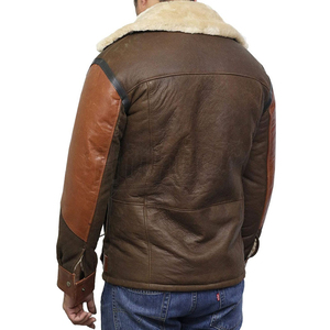Blouson Aviateur Homme en Cuir Véritable Doublé Sherpa Imperméable Chauffant Respirant avec Bordure en Fourrure Coupe-Vent Style Moto Hiver Ceinturé - Product Image 2