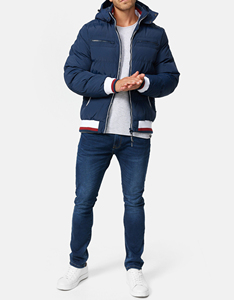 Chaqueta acolchada con capucha azul marino para hombre, abrigo cálido informal con cremallera para invierno - Product Image 3