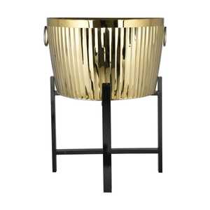 Grand pot de fleurs en acier inoxydable chromé or, robuste, à nervures, avec support noir, moderne, pour plantes d'intérieur et d'extérieur - Product Image 5