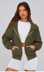 OEM Custom Heavyweight Women <b>Zip</b> Up Hoodie Full <b>Zip</b> Fleece <b>Hooded</b> Sweatshirt Casual Streetwear Kangaroo Pockets - Product Image 6