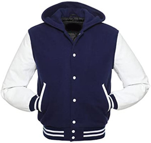 Veste universitaire pour homme en cuir véritable et mélange de laine, col montant, fine, pour l'hiver, style Letterman, pour garçons - Product Image 3