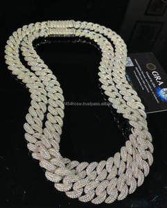 Chaîne cubaine en argent sterling 925 avec perles d'eau douce et moissanite, taille brillant rond, style hip-hop, unisexe, bijoux fins pour tous les jours - Product Image 2