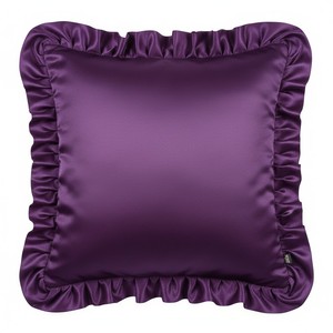 Funda de Almohada de Satén Morado de Lujo con Borde de Volantes/Fruncido, Funda de Cojín Decorativa Suave para Decoración del Hogar, Tamaño y Color Personalizables - Product Image 3