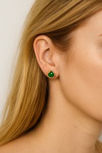 Pendientes de tuerca triangulares de ónix verde de moda para mujer, hecho a mano chapado en oro, piedras preciosas facetadas minimalistas, proveedor de joyería al por mayor - Product Image 2