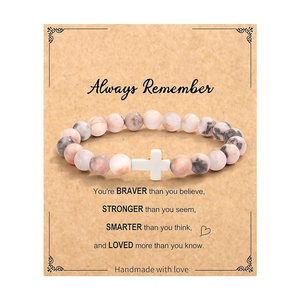 Pulsera de Cuentas con Cruz de Zebra Rosa, Piedra Natural, Joyería Religiosa Cristiana, Amuleto de Moda para Hombres y Mujeres - Product Image 3