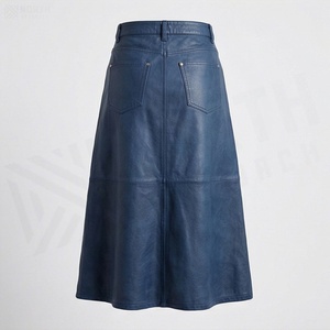 Women High Waist A-Line PU Leather Skirt Solid Color Knee-Length Minimalist Style With Pockets - Product Image 2