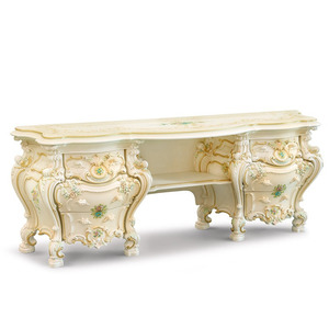 Royal Solid Teak Wood Bedroom Furniture Set Luxury Cream White Gold Carved King <b>Size</b> <b>Bed</b> 2 Nightstands Villa Master Suite - Product Image 4