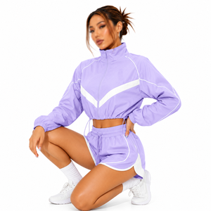 Wholesale Women's Windbreaker Set Custom Nylon Tracksuit 2 Piece Zipper <b>Jacket</b> And Short Set <b>Waterproof</b> Running Outdoor - Product Image 5