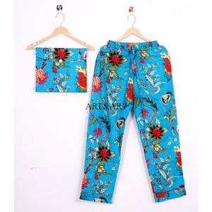 Ensemble de pyjama en coton à motif floral, design simple, imprimé à la main, vêtements de nuit pour femmes, ensemble léger pour l'été, pour dormir - Product Image 2