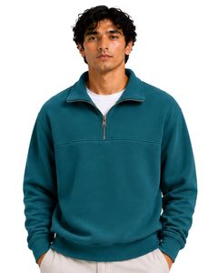 Teal Men Oversized Quarter Zip Sweatshirt Pullover Fleece Cotton Polyester Casual Winter Sweatshirt With <b>Stand</b> Collar Zip Neck - Product Image 1