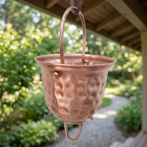 Chaîne de pluie décorative en cuivre pour gouttière, avec coupelles de récupération d'eau pour jardin, patio et extérieur de la maison - Product Image 6