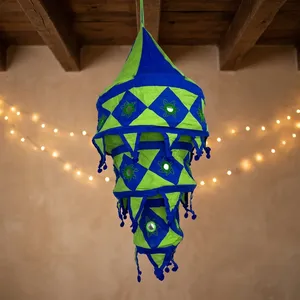 Lanterne suspendue pliable de 16 pouces en coton fait main indien, style bohème traditionnel de luxe, pour mariage, jardin, festival en extérieur - Product Image 1