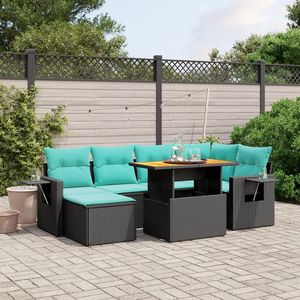 Juego de Sofás de Patio de 7 Piezas en Poliratán Negro con Cojines, Elegantes Conjuntos de Jardín - Product Image 1