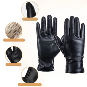 Gants en cuir véritable de haute qualité, style uni, doublure chaude, vente en gros (20 paires) - Product Image 1