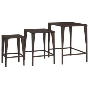 Ensemble de 3 tables gigognes en rotin PE marron, meubles d'extérieur en acier thermolaqué - Product Image 4