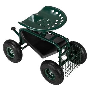 Sedile da Giardino con Ruote 75x45x47cm in Ferro con Manico Corto, Carrello da Esterno per Prato, Giardino, Cortile, Patio, Scooter, Sedile da Lavoro con Ruote per Giardinaggio - Product Image 4