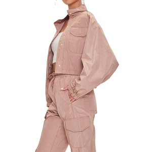 Ensemble veste décontractée en toile pour femme, col montant, manches longues, coupe ample, couleur unie, tenue deux pièces printemps-été - Product Image 6