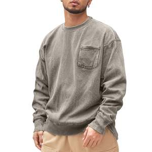 OEM Manufactured 380 GSM 100% Cotton Acid <b>Washed</b> Oversized Men's Sweatshirts with Pocket Premium Custom Embroidery Pullover - Product Image 3