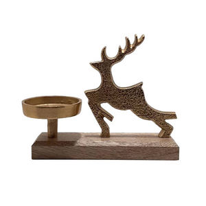 Home Decorative Aluminum Rabbit Design <b>Candle</b> Votive Brass Finished With Wooden Base Tealight <b>Candle</b> Holder For Christmas - Product Image 4