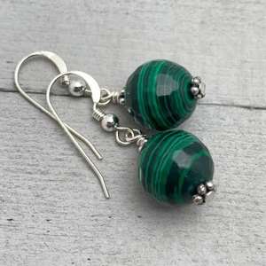 Boucles d'oreilles pendantes vintage en pierre naturelle de malachite Dreamshow, unisexe, en laiton plaqué or, bijoux de fiançailles - Product Image 2