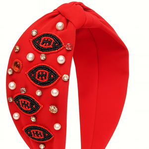 Nueva Diadema de Moda con Cuentas Rojas, Adorno de Ojo, Pedrería y Perlas Bordadas, Diadema con Nudo para Mujeres y Niñas - Product Image 1