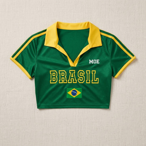 Trendy Y2K Block Color Short Sleeve Soccer Crop <b>Top</b> Casual women's shirt OEM Retro Collar Football Inspired Custom Logo Baby Tee - Product Image 3