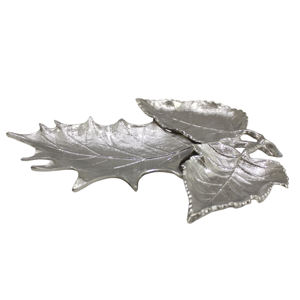 Plateau et plateau de service en aluminium moulé avec un design en forme de feuille de luxe, finition nickel brillant, fabriqué à la main pour les hôtels - Product Image 4
