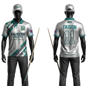 เสื้อสนุกเกอร์ชาย ผ้าโพลีเอสเตอร์อินเตอร์ล็อค 180 GSM ระบายอากาศได้ดี สีเขียวอมน้ำเงินไล่เฉด ดีไซน์แผงสีแบบไล่ระดับ พิมพ์โลโก้แบบซับลิเมชั่นตามสั่ง - Product Image 2