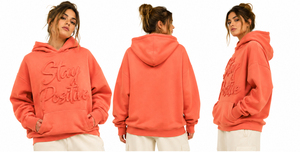 Women Baggy Distressed Embroidery Hoodie 100% Polyester Fleece Oversize Pullover Heavy <b>Weight</b> 430GSM Winter Warm Hoodies Ladies - Product Image 5