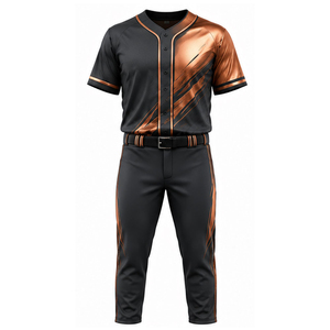 Ensemble de maillot de baseball noir et marron pour homme avec pantalon noir, tissu respirant, 100 % polyester, coupe classique, manches courtes, toutes saisons - Product Image 1