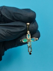 Pendentif en pierre d'opale bleue en forme de croix, pendentif en argent 925, cadeaux de baptême, pendentif de foi religieuse, pendentif délicat, bijoux chrétiens - Product Image 5