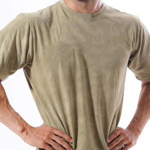 T-shirt décontracté pour homme en jersey 100 % coton respirant et écologique, col rond, manches courtes, vert olive, imprimé, délavé à l'acide, tricoté - Product Image 1